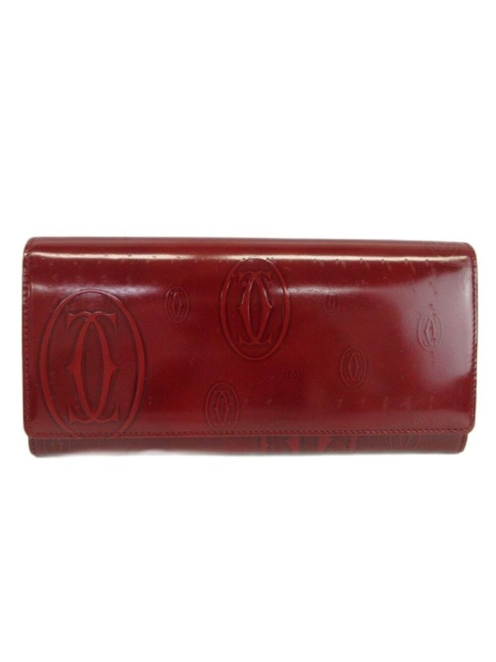 Cartier Happy Birthday Wallet Bifold Patent Logo Embossed All Over Print Wine